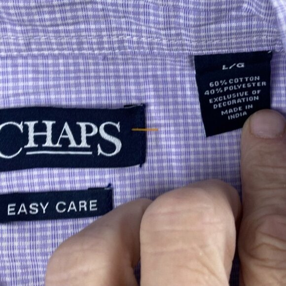 Chaps Men's Oxford Shirt Large Purple Check Easy Care Short Sleeve Button-Down - Picture 3 of 9